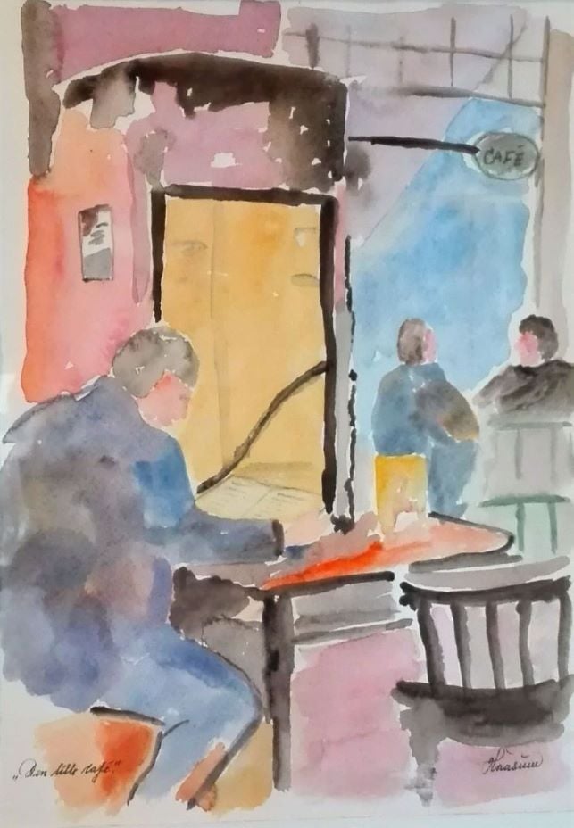 Den lille café - 30 x 40 cm.
PRIS KR. 600

